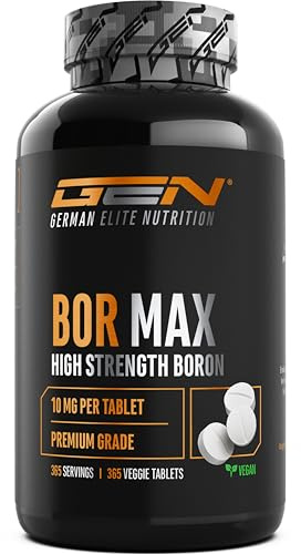 GEN GERMAN ELITE NUTRITION Bor Max - 365 Tabletten - 10 mg reines Boron | Jahresvorrat - Hochdosiert - Natriumborat - Hohe Bioverfügbarkeit - Laborgeprüft - Vegan