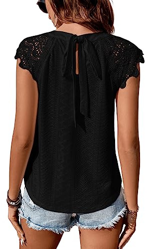 GORGLITTER Blusa tradicional para mujer, moderna, de encaje, elegante, con lazo, blusa boho, Negro , M