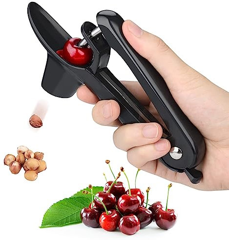 Cherry Pitter, Heavy-Duty Olive and Cherry Pitters Corer Tool with Space-Saving Lock Design, Multi-Function Cherries Stoner Seed Remover Tool for Making Cherry Jam (Black)
