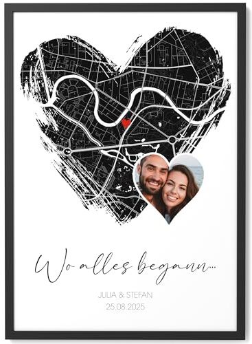 Papierschmiede® Wo Alles Begann Bild mit Foto | Perfekt als Jahrestag Geschenk für Sie & Ihn | Personalisierte Geschenke für Frauen mit Rahmen | Personalisiertes Bild mit Koordinaten Freundin Partner