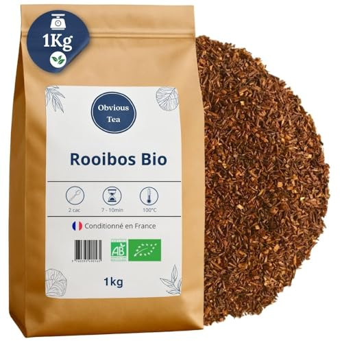 Rooibos natural orgánico: infusión suelta, vegana, 100% natural, sin OMG, cultivo ecológico, fabricado en Francia, bolsa de 1 kg (500 tazas).
