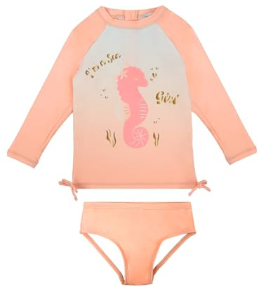 weVSwe Traje De Baño UV para Bebé 2 Piezas UPF 50+ Protección Solar Nudo De Lazo Traje De Baño para Bebé Niña Traje De Sol para Recién Nacido Ropa De Playa Caballito De Mar Naranja 0-6 Meses