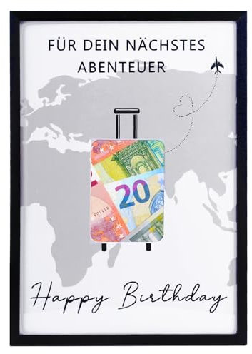 Wunscherfüller Geldgeschenk Geburtstag Bilderrahmen, Geschenke zum Geburtstag, Lustige Geldgeschenke Verpackung Geld Geschenk Mann Frau Größe Din A4 (Weltkarte)