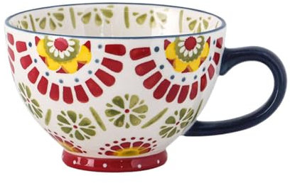 TYMYYS Grande Tasse En Céramique Avec Anse, Tasse En Porcelaine à Motif De Fleurs, Petit Déjeuner, Lait, Café, Dessert, Va Au Micro-ondes Et Au Lave-vaisselle, 500ml 17oz-rouge