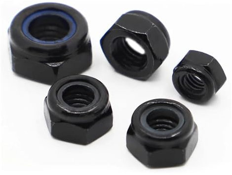 Sicherungsmuttern, DIN985 M2 M2.5 M3 M4 M5 M6 M8 M10 M12 M16 Schwarzer Kohlenstoffstahl Nylon Selbstsichernde Sechskantmuttern Kontermutter Rutschfeste Kontermutter(M12 5pcs)