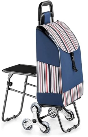 Einkaufswagen Einkaufstrolley Treppensteiger Einkaufstrolley Mit Sitz, Faltbarer Einkaufswagen, Treppensteigen, Tragbarer Handwagen, Einkaufstasche Mit Rädern Einkaufswagen Trolley Klappbar(B)