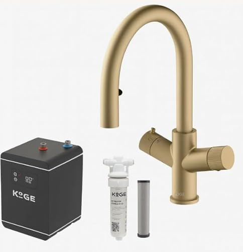 4-In-1 Brushed Brass Pull Out Spout Boiling Water Kitchen Tap System | Filter Kit