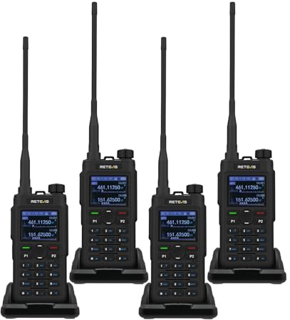 Retevis C62 Walkie Talkie Lungo Raggio, Doppia Banda Ham Radio Ricetrasmittenti, Walkie Talkie Ricaricabili, 2000mAh, per Fabbrica Industriale/Trasporto Logistico/Magazzino (Nero,4 Pezzo)