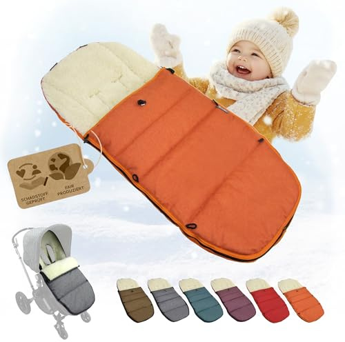 Fotsäck [vinteråkpåse] babyåkpåse kompatibel med Bugaboo barnvagnsmodeller lammull sittdyna justerbar (orange)