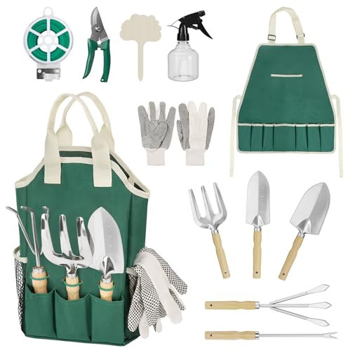 Set di Attrezzi da Giardinaggio 12 Pezzi Attrezzi da Giardino, con Organizer da Borsa, Attrezzi da Giardino Multifunzionali Set Giardinaggio Regali da Giardino per Donna Uomo