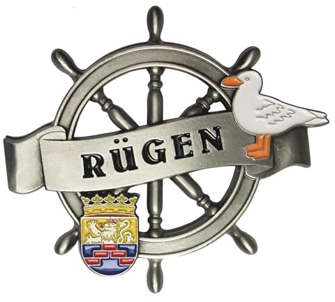 Kühlschrankmagnet Rügen 3D - Steuerrad - Wappen - Möve - Magnet Souvenir Metall