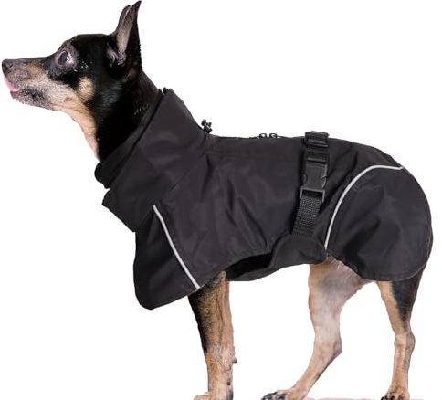 LiebeDD Hunderegenmantel Wasserdicht Regenjacke Hund mit Geschirrloch, Reflektierende Regencape Hund Verstellbarer Hunde Regenmantel für Mittelgross und Kleine Hunde wie Dackel (Schwarz S 21cm)