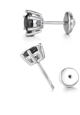Pendientes de plata de ley 925 con circonita negra y cierre de rosca Para mujer, hombre y niña (Plateado, 3mm poste corto)