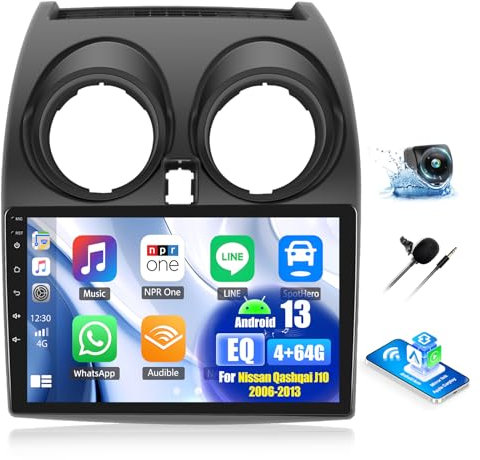 OiLiehu 4G+64G Android 13 Car Stereo for Nissan Qashqai J10 2006-2013 with Wireless CarPlay Android Auto, 9'' IPS Touchscreen Radio with WiFi GPS Mirror Link Bluetooth FM RDS EQ SWC Backup Camera