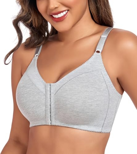 DotVol Women's Cotton Front Closure Unpadded Wireless Bra(Grey,38DD)