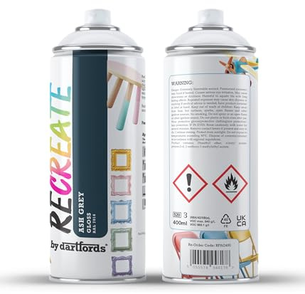 RECREATE Ash Grey Gloss Spray Paint for Wood, Metal, Plastic | Quick Drying, Smooth, Durable, Easy-to-Apply | Suitable for Indoor / Outdoor | For Furniture, Craft, Doors, Ornaments, Pots, Frames