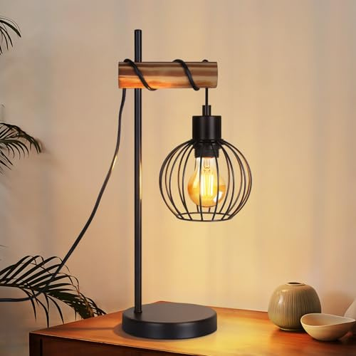 ZMH Lampe de table vintage, lampe de chevet de salon E27 :rétro 1 lumière en design industriel en métal noir - sans ampoule