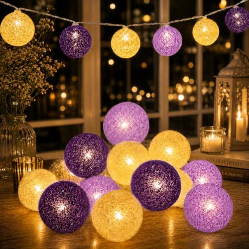 YeahBoom LED Lichterkette Baumwollkugeln,300CM 20LED Kugeln Lichterkette | 2 Modi Funkeln und Dauerlicht,Batteriebetrieben,Cotton Ball Lichterketten für Weihnachten Hochzeit Kinderzimmer Party Deko
