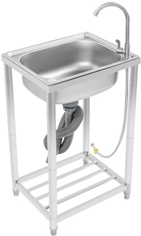 Donened - Lavello da cucina, in acciaio inox, autoportante, con rubinetto, per esterni, ristoranti, lavandini, cantine, bar, 50 x 40 x 82 cm