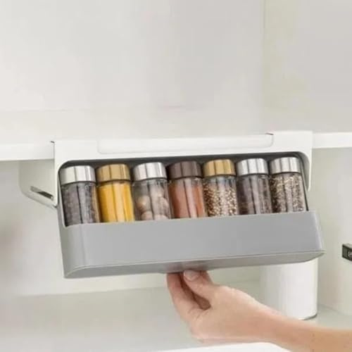 LSQCSN Kitchen Spice Rack, Spice Organiser for inside Cupboard, Extendable Spice Organiser for Shelf Thickness up to 1.8 cm,Spice Drawers without Drilling