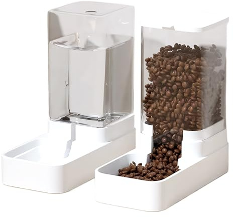 Kongming Automatic Cat Feeder and Water Dispenser,2 in 1 Travel Supply Cat Water Dispenser and Food Feeder Set,3.3L White Automatic Feeders for Cats,Small Medium Dogs and Puppy