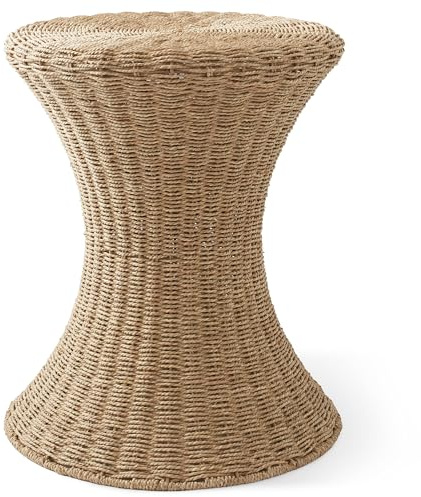 Casafield Hourglass Side Table, Natural, Seagrass Hyacinth Round End Table, Boho Woven Wicker Accent for Bedroom, Living Room, Office, Entryway