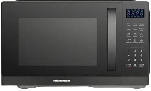 HEINNER Mikrowelle 25 L, 900 W – digital, 11 Leistungsstufen, 6 Automatikprogramme, Auftaufunktion, Kindersicherung, Timer, Ø 28,5 cm Drehteller, freistehend, schwarz, 3 J. Garantie (HMW-MD25DBK)