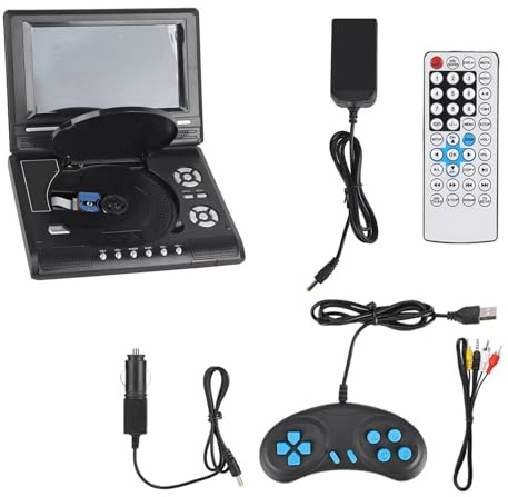Lettore DVD Portatile Da 7 Pollici Con Schermo Girevole, TV Ricaricabile, Caricabatteria Da Auto, Gamepad, Cellulare