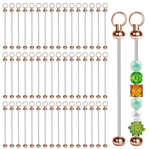 50 Pcs Bead Keyring Making Kit-Silver Blank Beaded Keychains for DIY Jewelry Keychains Making Accessories,can be use for Backpacks, keyrings, and Phone Charms