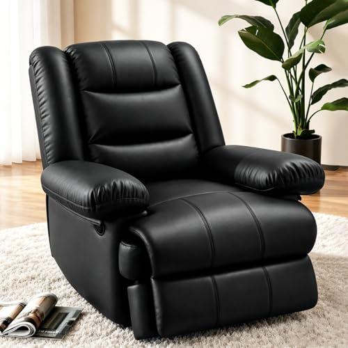 Hamlody Relaxsessel & -liegen, Fernsehsessel Wohnzimmer aus PU-Leder und Gepolsterter, Polstersessel mit Manuell Verstellbarer Fußstütz und Rückenlehne für Lounge, Zuhause, Kino, Schlafzimmer Schwarz