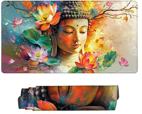 Large Game Tapis de Souris Lotus Zen avec Base en Caoutchouc Antidérapant Extended XXL Long Clavier Pad de Table Grand Tapis Souris, pour Gamer, Personnel Bureau, Accessoires Gaming 100 x 50 cm k-571