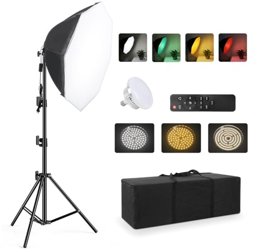 Softbox Continuous Lighting Kit 1 Pack for Camera Photo Video Photography Studio Light with 28'' x 28''Octagon Softbox and Dimmable Super Bright Bulb/Nylon Color Screen/Light Stand/Carrying Bag