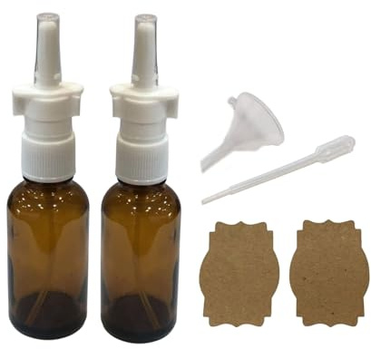 Nasal Spray Bottle Empty Amber Glass 1 oz Nasal Sprayer! EMPTY, Refillable, Travel Sized, Quality Glass for Saline Applications! (2 amber glass bottles)