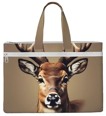 gvndaa Sac fourre-tout en toile avec impression tête de cerf pour homme et femme - Grande capacité de rangement de documents - Bureau shopping