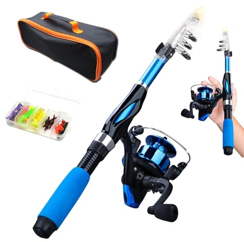 Aetherize Canna da Pesca per Bambini 4 Pezzi/Set Mini Canna da Pesca Portatile telescopica per Bambini Starter Set Anello Guida in Ceramica Asta con Esca in Fibra di Vetro per Principianti