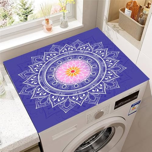 Hearda Housse Machine a Laver Mandala 3D, Dessus Tapis Lave Linge Antidérapant, Housse de Protection pour Machine à Laver Top, Tapis de Protection pour Dessus Sèche-Linge (Violet,30x40cm)