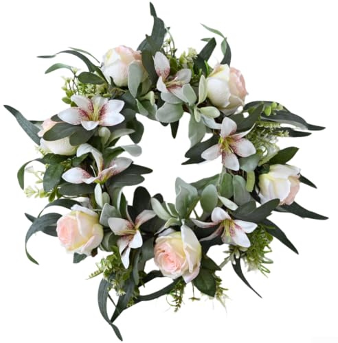 TDCuizent Konstgjord och liljekrans handgjord sidenblomma girlang för bröllop påsk heminredning elegant blommig vägg hängande lätt vårdekoration 60 x 60 cm (ljusrosa)