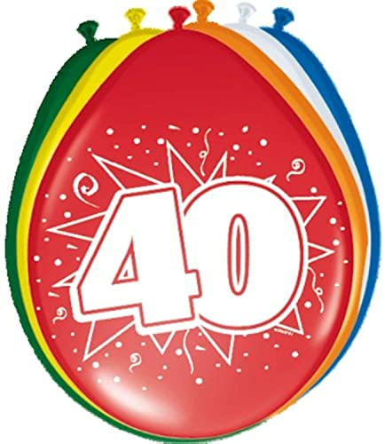 Folat 8714572082402 globo para fiesta - Globos para fiesta (Multicolor, Ovalado, Cumpleaños, 40 año(s), 40 año(s), 8 pieza(s)) , color/modelo surtido
