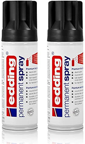 2x edding Permanent Spray tiefschwarz matt 200 ml Premium Acryllack, RAL 9005