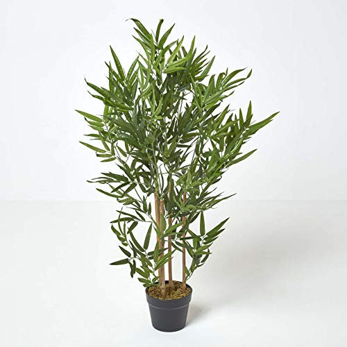 HOMESCAPES Bambou arbre artificiel feuillu en pot, 95 cm