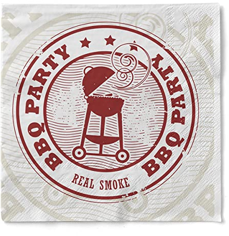 Sovie HORECA Serviette BBQ in Braun aus Tissue, 33 x 33 cm, 3-lagig, 1/4 Falz, 100 Stück – Papierservietten mit BBQ-Motiv – Ideal für Grillparty, Sommerfest, Gastronomie