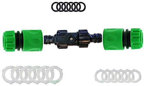 YAAVAAW Hose Pipe Extension Connector Kit for Join Garden Hosepipe (with 1Pcs Quick Release Inline Tap Shut-Off Valve+ 2Pcs 1/2 Hose End Quick Connectors) Compatible with Hozelock