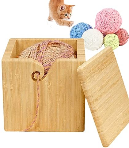 RoseFlower Garnschale aus Holz, Multifunktionale Portable Handgefertigte Garn-Aufbewahrungsschüssel mit Abnehmbarem Deckel und Geschnitzten Löchern für Stricken Häkeln Für Heim- Und Nähfans-19.5cm