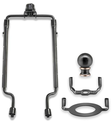 7 8 9 10 inch Lamp Shade Harp Holder,Adjustable Lamp Harp Kit,Fit Both Standard Lamp Rod and E26 Light Base UNO Fitter Adapter, with 2 Shade Finial Top (Black Color - 1 Set)