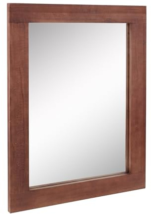 Stonebriar Rustic Rectangular Redwood Wooden Frame Hanging Wall Mirror for Vertical or Horizontal Display