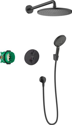 hansgrohe Duschset Croma 280 Unterputz (6 in 1), Duschsystem mit Kopfbrause, Duschthermostat, Duschkopf, Duschschlauch inkl. Grundkörper und Halterungen, Mattschwarz