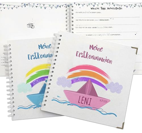 Feenstaub Gästebuch Konfirmation personalisiert, Erinnerungsbuch mit Fragen zum Ausfüllen und Platz für Erinnerungen, für Kommunion, Firmung, Jugendweihe, Mädchen & Junge, Gästebuch Kommunion