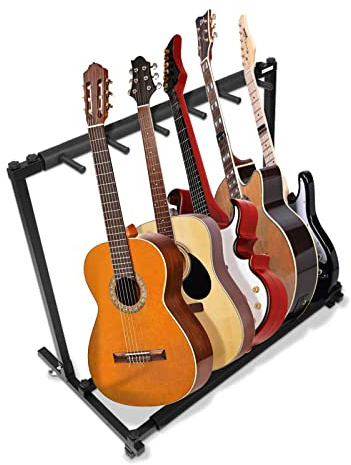5-Fach Gitarrenständer, Multifunktion Gitarrenständer Metallgitarren Display Stand Rack Organizer Gitarrenstativ Gitarre Halterung mit Gummikontakte, für Akustikgitarre Akustikbass(5)