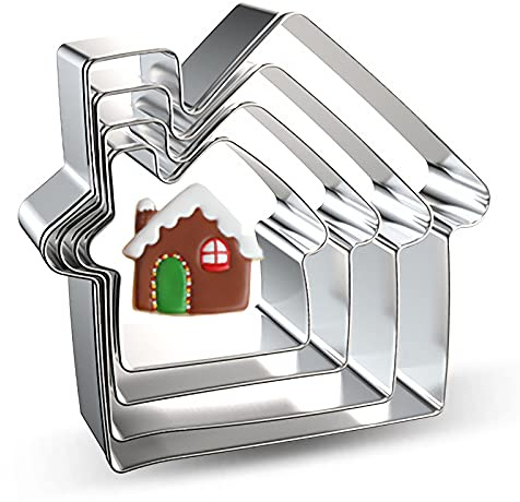 Azflyife Lot de 4 emporte-pièces en forme de maison en pain d'épices pour loisirs créatifs, Noël, décorations de fête en acier inoxydable
