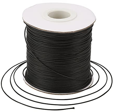 Bestewelry Cordoncino in poliestere cerato, 169 metri, 0,5 mm, filo per perline per la realizzazione di gioielli e bracciali, macramè, cuoio, cucito, colore nero